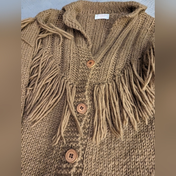 Vintage All Wool Handmade Fringed Cardigan Sweater - Picture 4 of 6